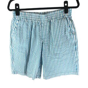 Lands End Womens Mid Rise Blue & White Striped Seersucker Shorts 6P